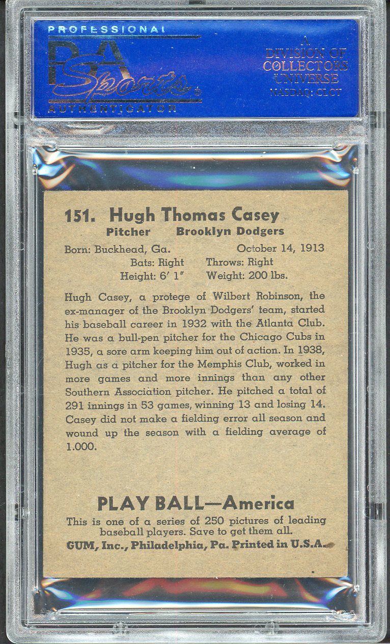 1939 Play Ball #151 Hugh Casey Dodgers PSA 6 EX-MT 557779