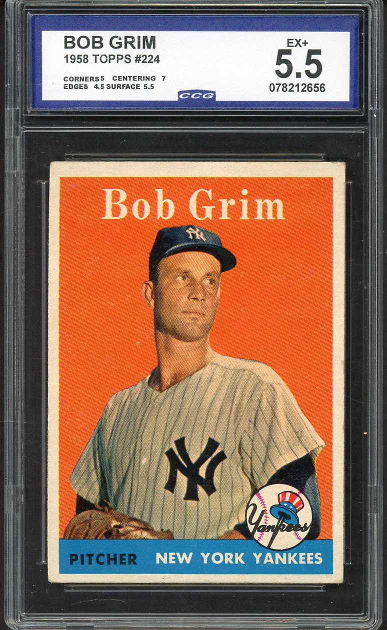 1958 Topps #224 Bob Grim Yankees CCG 5.5 EX+ 557785