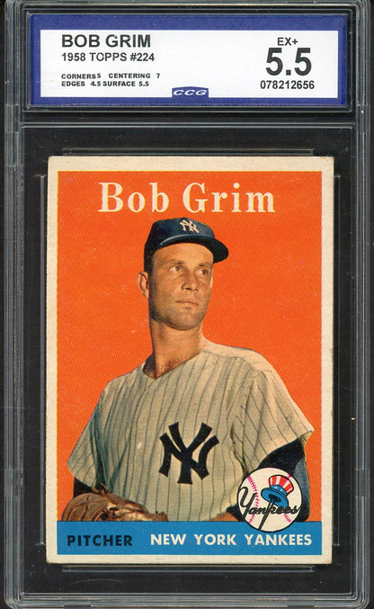 1958 Topps #224 Bob Grim Yankees CCG 5.5 EX+ 557785
