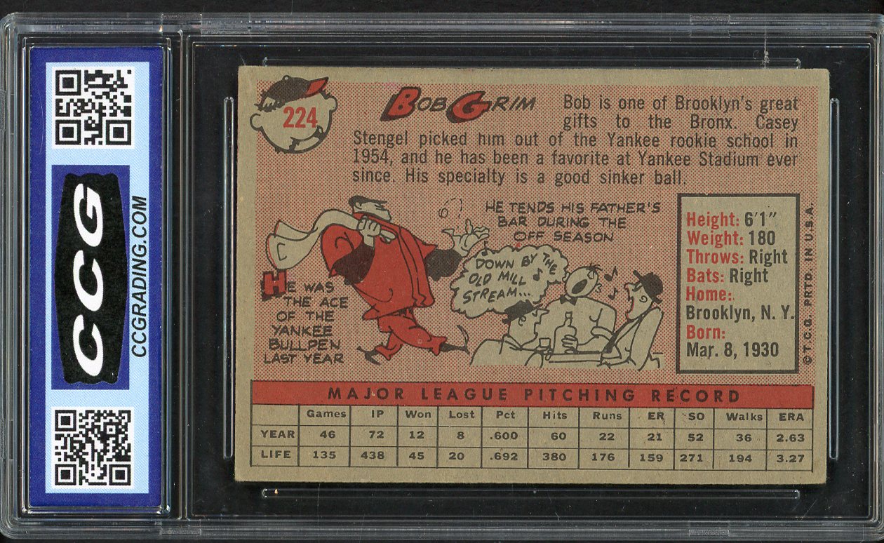 1958 Topps #224 Bob Grim Yankees CCG 5.5 EX+ 557785