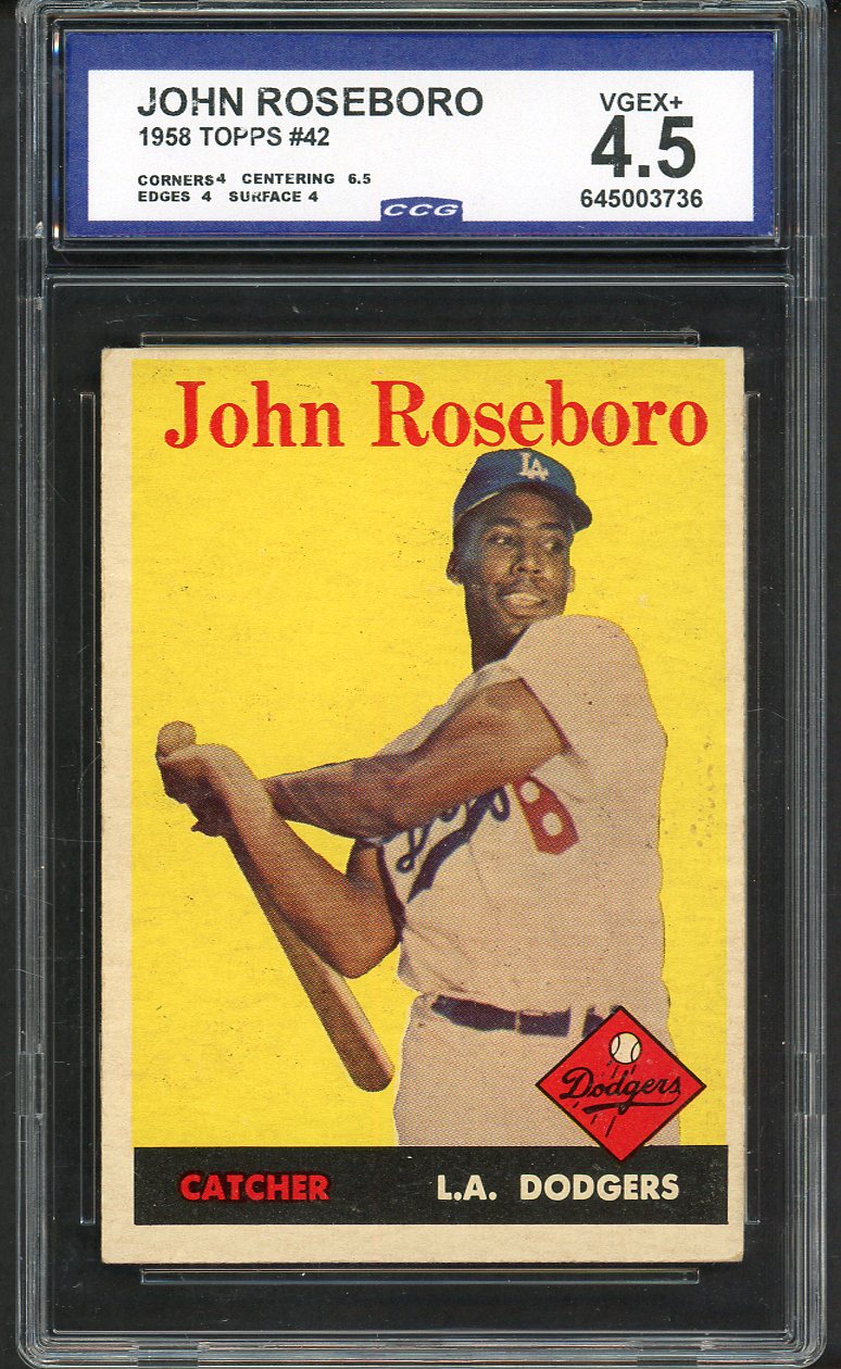 1958 Topps # 42 John Roseboro Dodgers CCG 4.5 VG-EX+ 557786