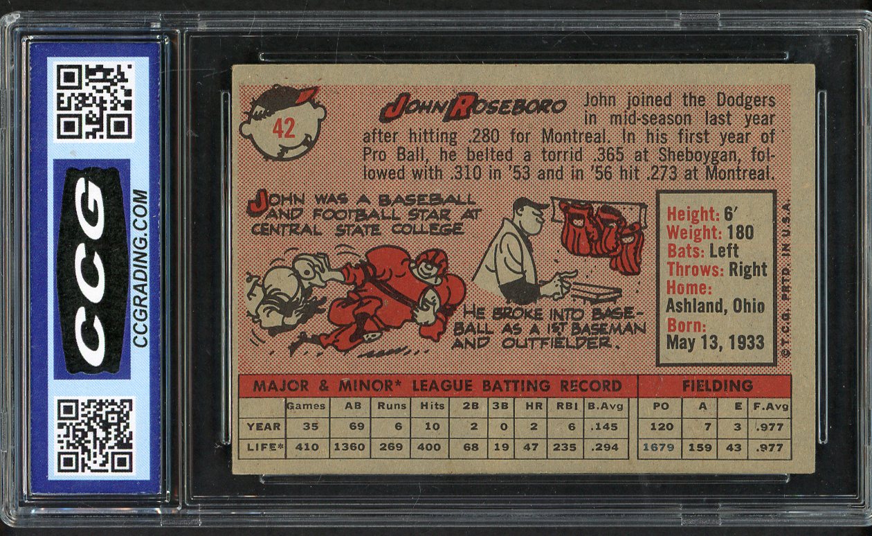 1958 Topps # 42 John Roseboro Dodgers CCG 4.5 VG-EX+ 557786
