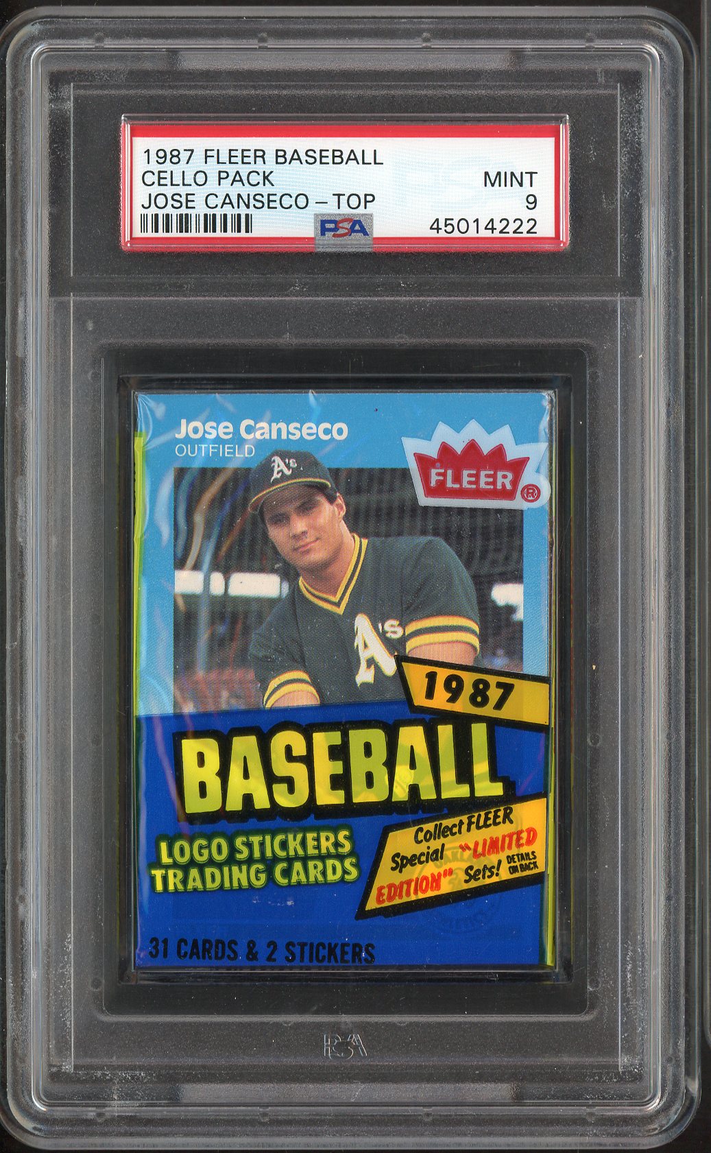 1987 Fleer Cello Pack Jose Canseco A's Top PSA 9 MINT 557792