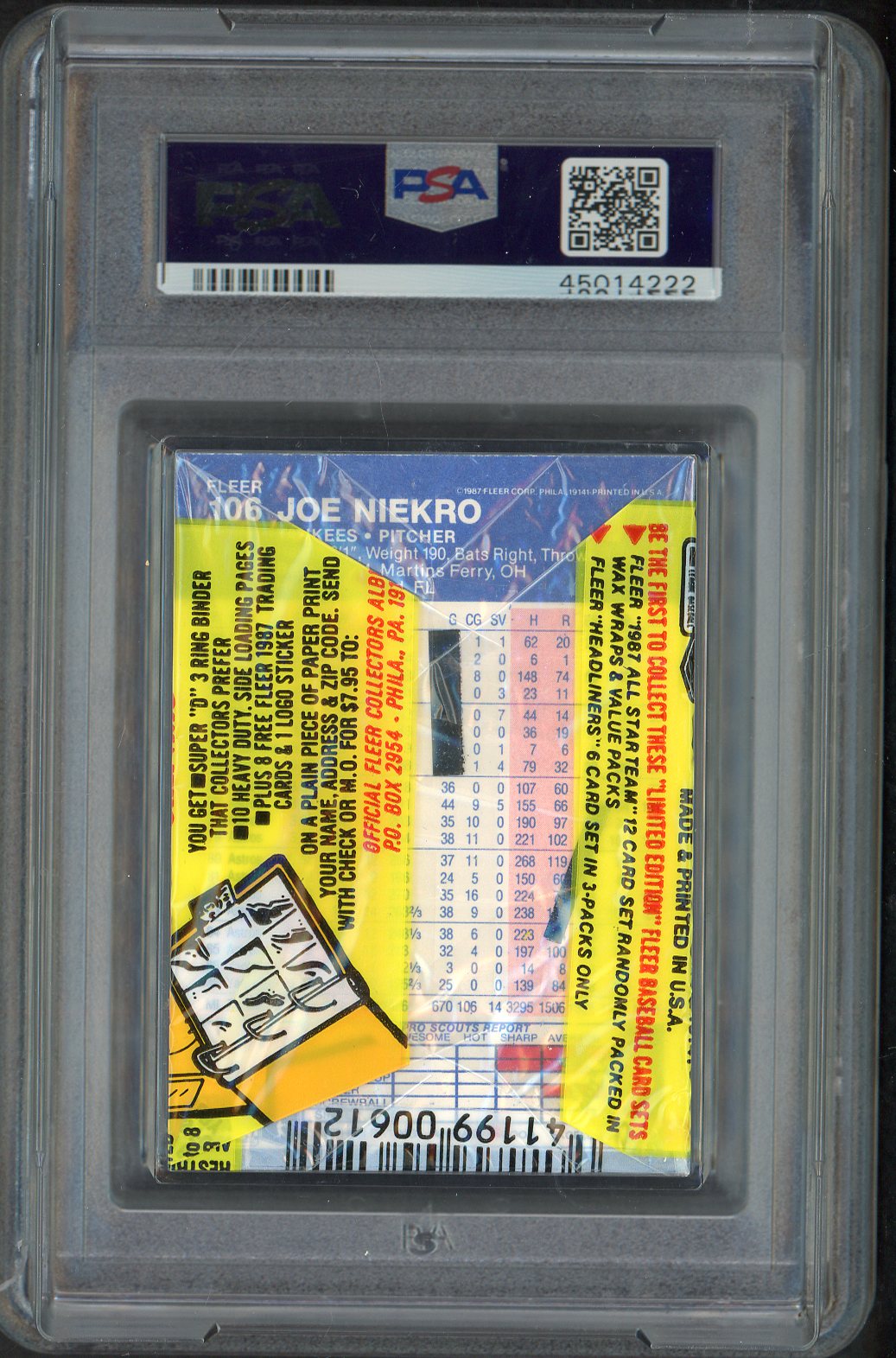1987 Fleer Cello Pack Jose Canseco A's Top PSA 9 MINT 557792