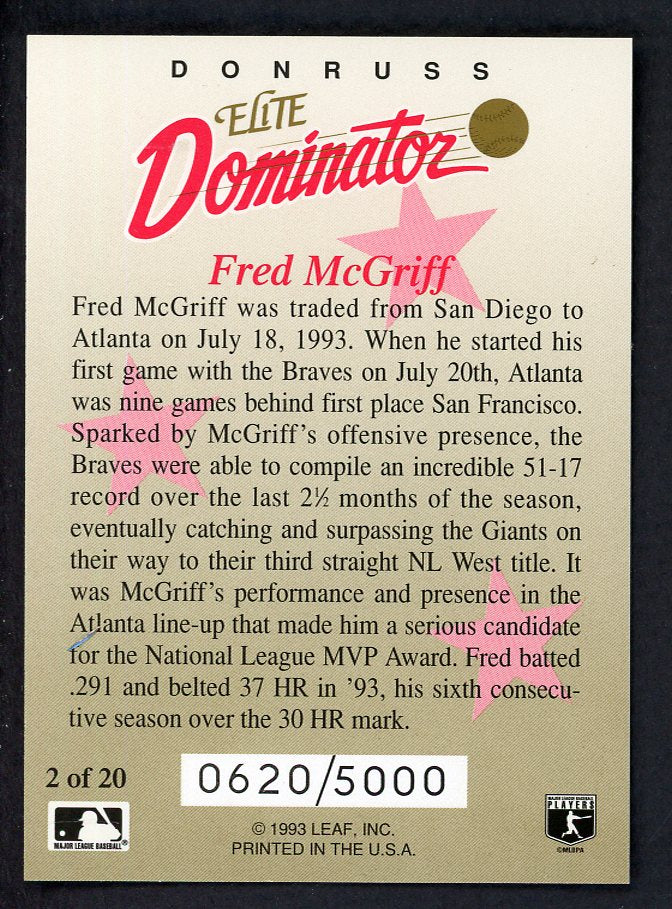 1993 Donruss Elite Dominator #002 Fred McGriff Braves 557797
