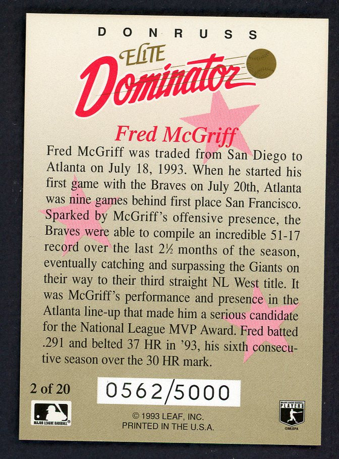1993 Donruss Elite Dominator #002 Fred McGriff Braves 557799