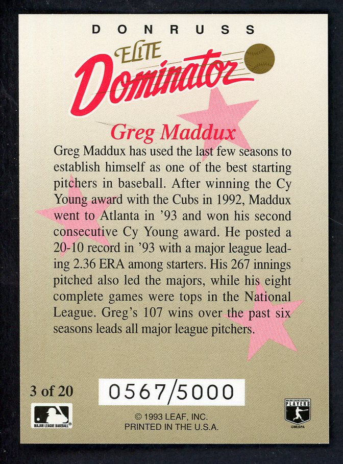 1993 Donruss Elite Dominator #003 Greg Maddux Braves 557803