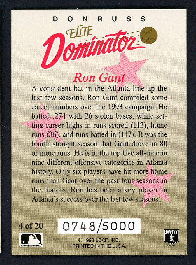 1993 Donruss Elite Dominator #004 Ron Gant Braves 557804
