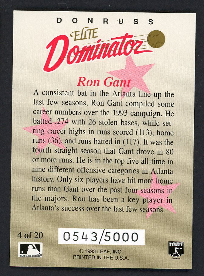 1993 Donruss Elite Dominator #004 Ron Gant Braves 557807