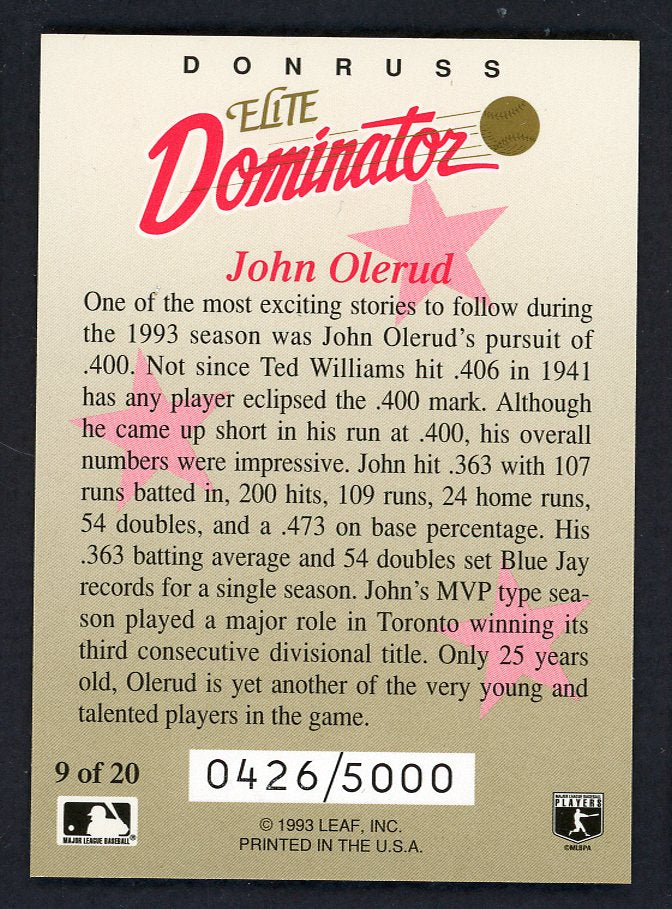 1993 Donruss Elite Dominator #009 John Olerud Blue Jays 557813