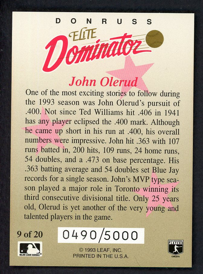 1993 Donruss Elite Dominator #009 John Olerud Blue Jays 557815