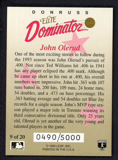 1993 Donruss Elite Dominator #009 John Olerud Blue Jays 557815