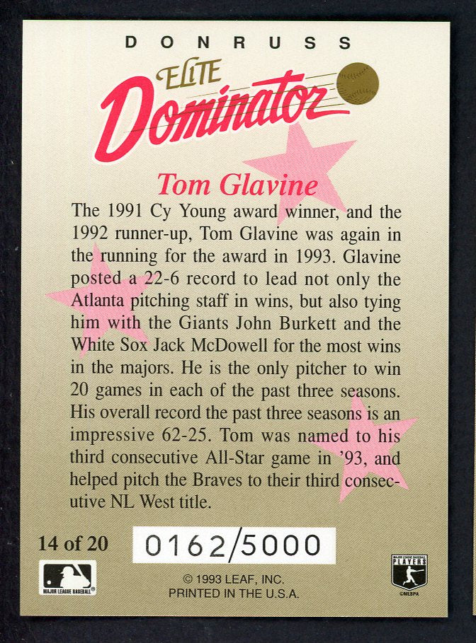 1993 Donruss Elite Dominator #014 Tom Glavine Braves 557818