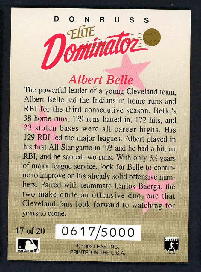 1993 Donruss Elite Dominator #017 Albert Belle Indians 557822