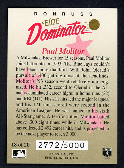 1993 Donruss Elite Dominator #018 Paul Molitor Blue Jays 557823