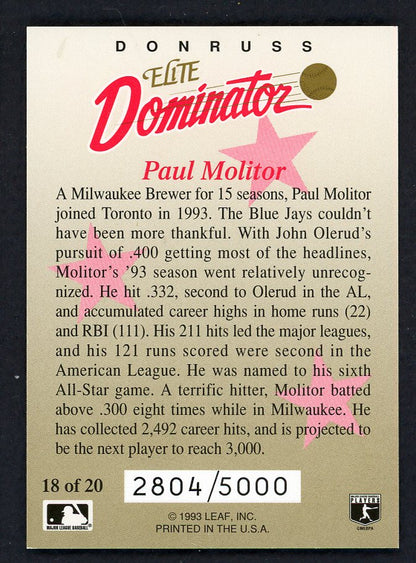 1993 Donruss Elite Dominator #018 Paul Molitor Blue Jays 557825