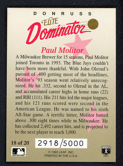 1993 Donruss Elite Dominator #018 Paul Molitor Blue Jays 557826