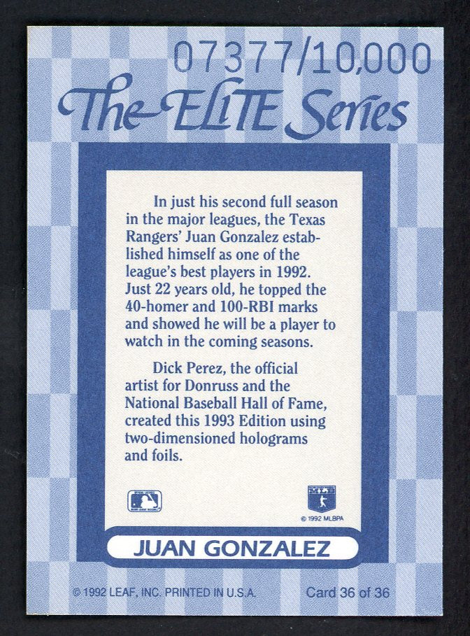 1993 Donruss Elite #036 Juan Gonzalez Rangers 557892