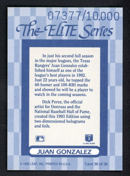 1993 Donruss Elite #036 Juan Gonzalez Rangers 557892