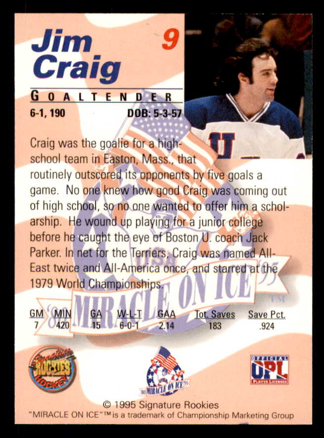 1995 Signature Rookies Miracle on Ice #009 Jim Craig Autograph 557939