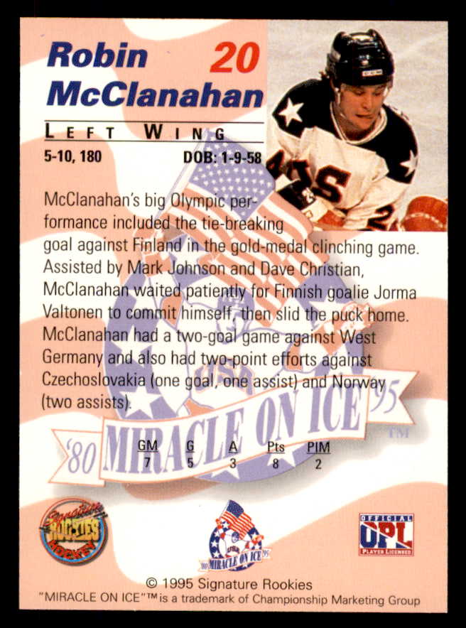 1995 Signature Rookies Miracle on Ice #020 Rob McClanahan Autograph 557959