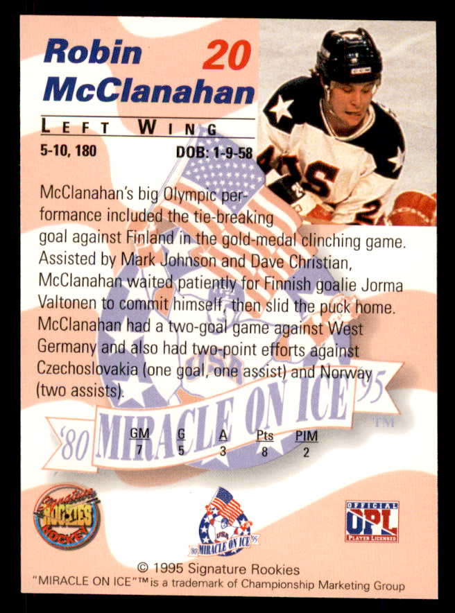 1995 Signature Rookies Miracle on Ice #020 Rob McClanahan Autograph 557961