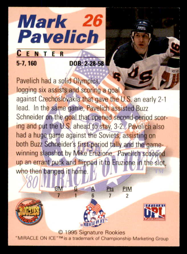 1995 Signature Rookies Miracle on Ice #026 Mark Pavelich Autograph 557971