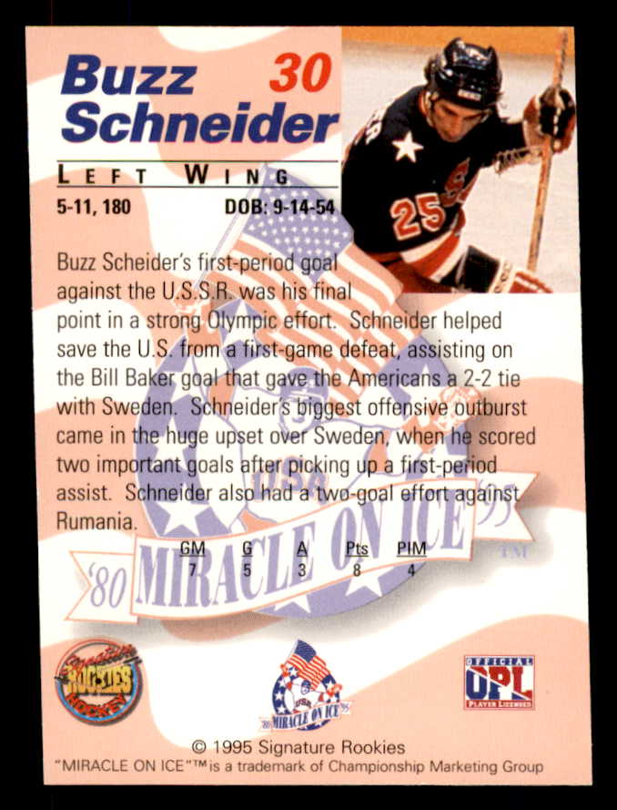 1995 Signature Rookies Miracle on Ice #030 Buzz Schneider Autograph 557975