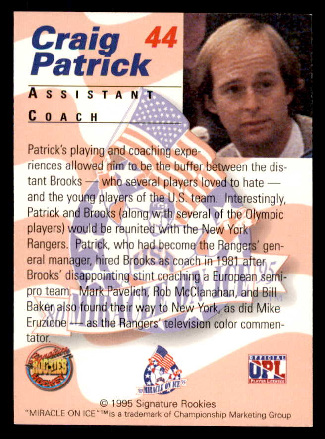 1995 Signature Rookies Miracle on Ice #044 Craig Patrick Autograph 557998