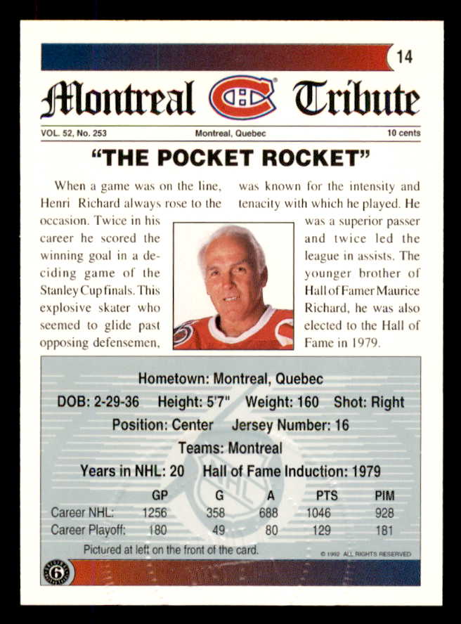 1992 Ultimate #014 Henri Richard Canadiens Signed Autographed 558037
