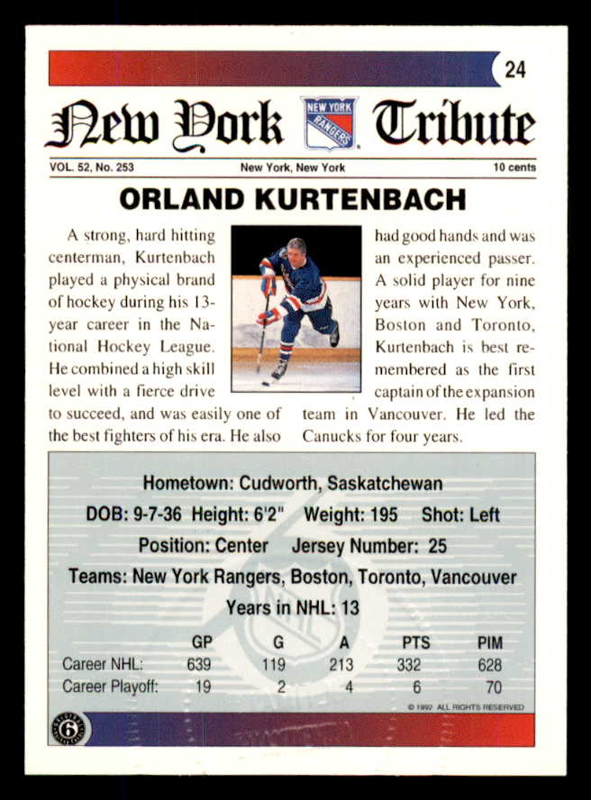 1992 Ultimate #024 Orland Kurtenbach Rangers Signed Autographed 558046