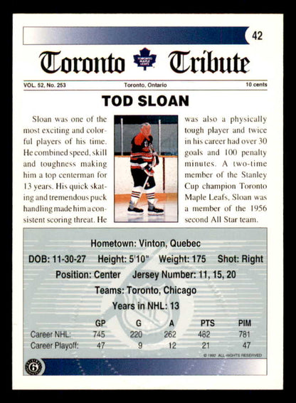 1992 Ultimate #042 Tod Sloan Maple Leafs Signed Autographed 558060