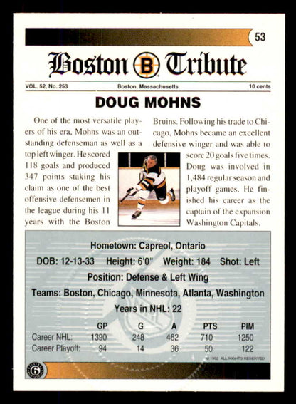1992 Ultimate #053 Doug Mohns Bruins Signed Autographed 558071