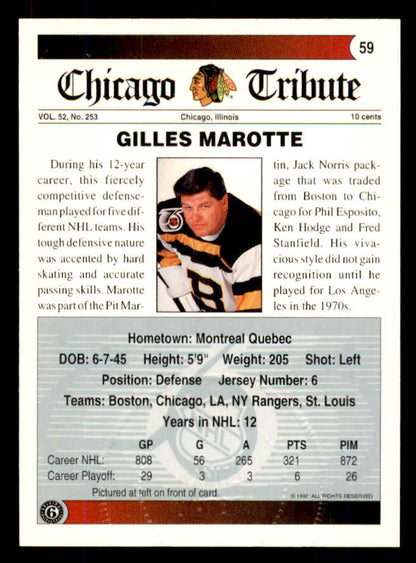 1992 Ultimate #059 Gilles Marotte Black Hawks Signed Autographed 558074
