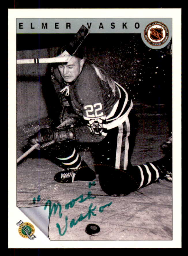 1992 Ultimate #064 Elmer Vasko Black Hawks Signed Autographed 558078