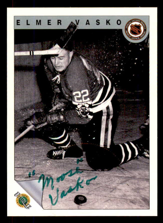 1992 Ultimate #064 Elmer Vasko Black Hawks Signed Autographed 558078