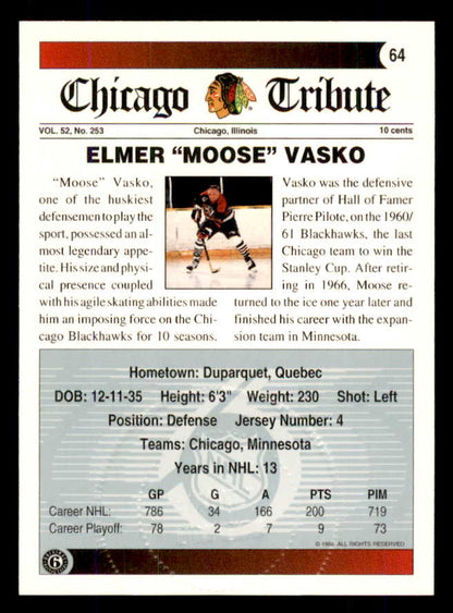 1992 Ultimate #064 Elmer Vasko Black Hawks Signed Autographed 558078