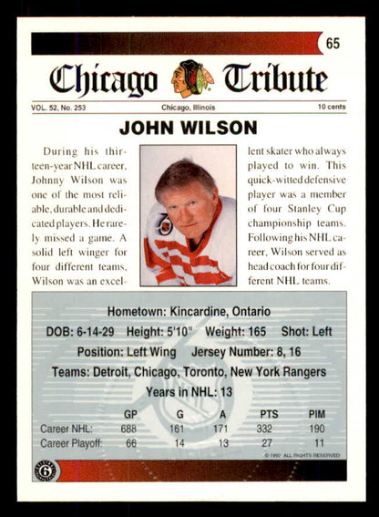 1992 Ultimate #065 John Wilson Black Hawks Signed Autographed 558079
