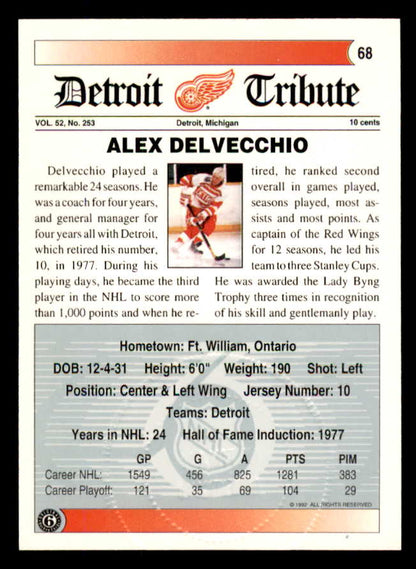 1992 Ultimate #068 Alex Delvecchio Red Wings Signed Autographed 558082