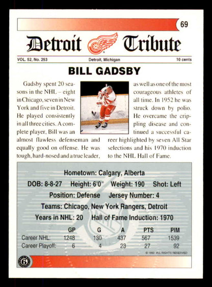 1992 Ultimate #069 Bill Gadsby Red Wings Signed Autographed 558083