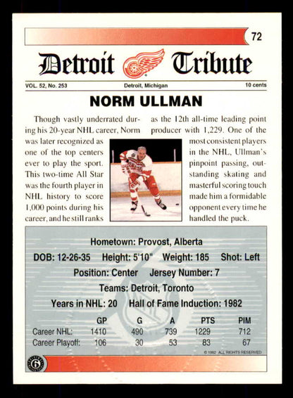 1992 Ultimate #072 Norm Ullman Red Wings Signed Autographed 558086