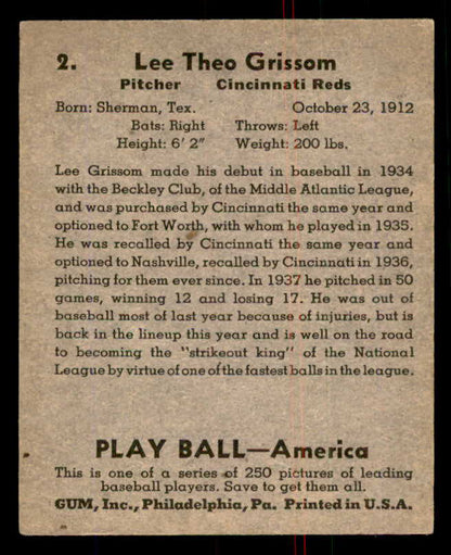 1939 Play Ball #002 Lee Grissom Reds VG-EX 558094