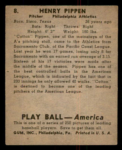 1939 Play Ball #008 Cotton Pippen A's VG-EX 558108