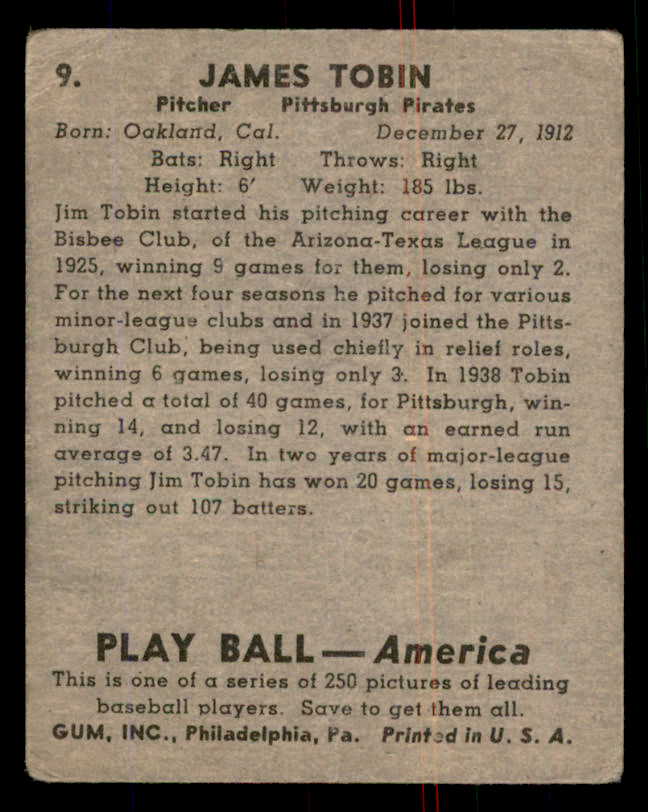 1939 Play Ball #009 Jim Tobin Pirates GD-VG 558112