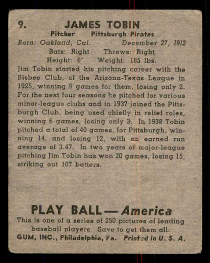 1939 Play Ball #009 Jim Tobin Pirates GD-VG 558112
