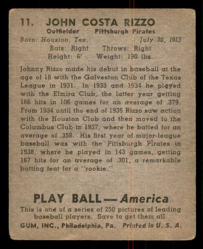 1939 Play Ball #011 Johnny Rizzo Pirates GD-VG 558118