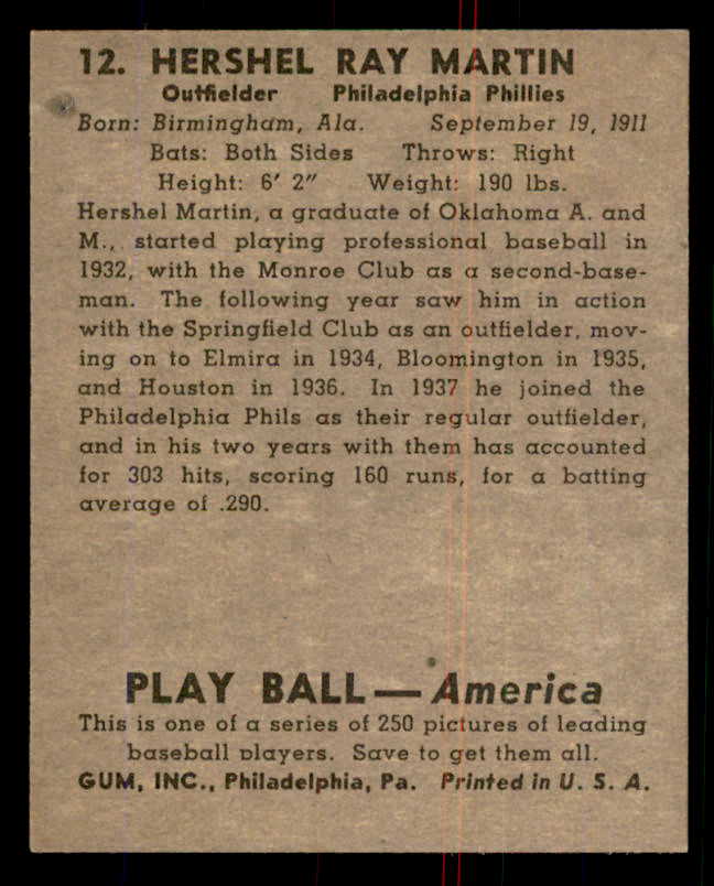 1939 Play Ball #012 Hershel Martin Phillies EX-MT 558119
