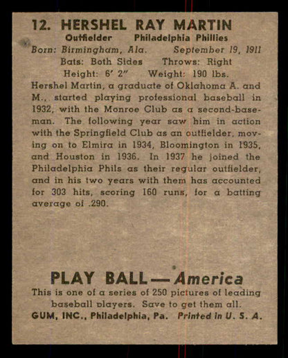 1939 Play Ball #012 Hershel Martin Phillies EX-MT 558119