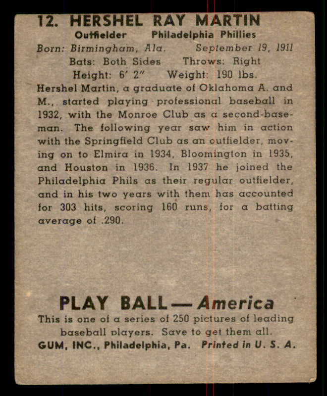 1939 Play Ball #012 Hershel Martin Phillies VG-EX 558120