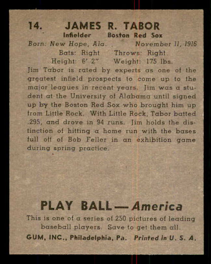 1939 Play Ball #014 Jim Tabor Red Sox EX 558125